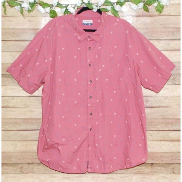 Magellan Mens 2XL Classic Fit Pink Tiny Fish Pattern Button Up Shirt Summerville - Picture 1 of 9